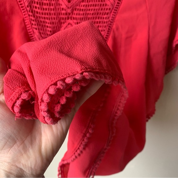 Anthro Meadow Rue pom hem crochet front top - Picture 6 of 8